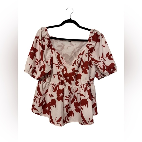 Floral Peplum Blouse – Puff Sleeve Top - Picture 1 of 2